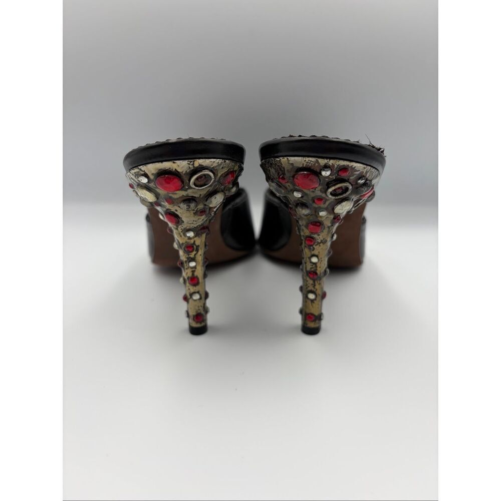Donald J Pliner Couture Black Leather Jeweled Heel Mules Italy 8.5N - Picture 6 of 12